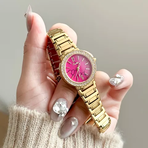 Scottie 9712B Luxury Women Quartz Watch Marble Pattern Dial Rhinestone Bezel Stainless Steel Band Waterproof Elegant Wristwatch