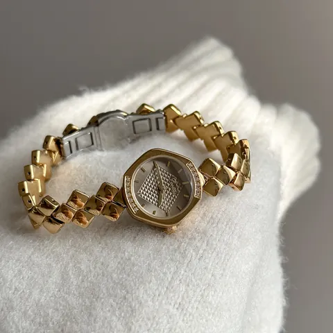 Women Luxury Quartz Watch Waterproof Geometric Link Band Rhinestone Inlaid Fashion Elegant Metal Wristwatch Daily Party