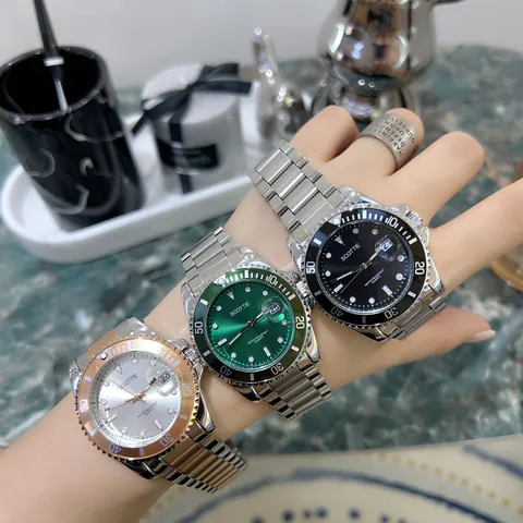 Scottie 3013 Ανδρικό Ρολόι Χαλαζία Αδιάβροχο Λουράκι από Ανοξείδωτο Ατσάλι Φωτεινή Ένδειξη Ημερομηνίας Στυλ Submariner Ρολόι Χειρός