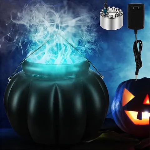 Halloween Inflatable Witch Cauldron Spooky Large Pot Party Decoration Plastic Witch Pot Ice Bucket With LED Mist Maker