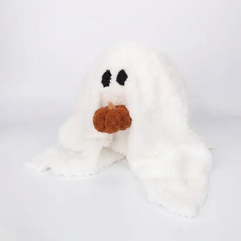 Halloween Geist Plüschkissen Cremeweiß Langflor-Plüsch Kissen In Geisterform Mit Kürbis-Deko Dekoratives Sofakissen Geschenk