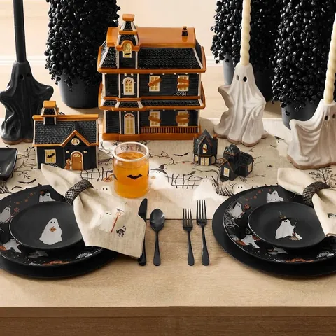 Πλαστικός Δίσκος Ορεκτικών Halloween με Μοτίβο Φάντασμα Δημιουργικό Πιάτο Σερβιρίσματος για Σνακ και Επιδόρπια Πάρτι