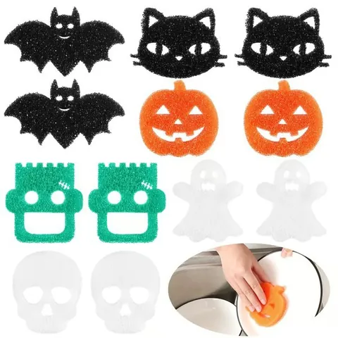 Éponges de Nettoyage Halloween Citrouille Chauve-Souris Fantôme Chat Forme Poreuse Cuisine Vaisselle Outil de Nettoyage Maison
