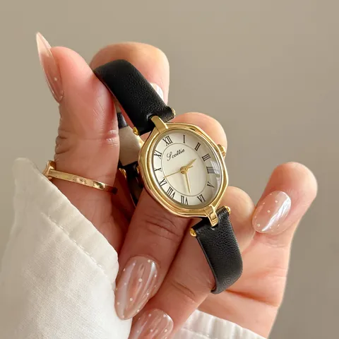 Orologio al Quarzo Donna Retrò Numeri Romani Elegante Cinturino in Pelle Cassa in Lega Vetro Minerale Orologio da Polso Business