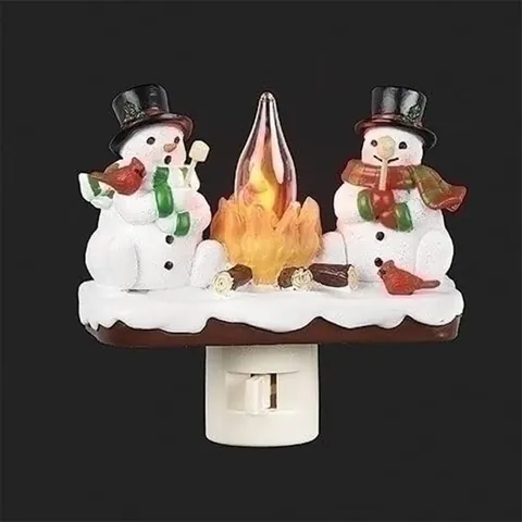 Christmas Snowman And Campfire Night Light Resin Plug-in Decorative LED Lamp With Manual Switch For Home Holiday Indoor Decor Gift