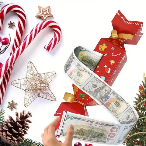 Christmas Surprise Money Box Candy Shape Creative Gift Purse With Pull Out Mechanism Gold Ribbon Festive Party Gift Box