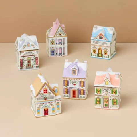Christmas Village Ceramic Spice House Jars Festive Kitchen Storage Containers Hand Painted Decorative Seasoning Pots Set