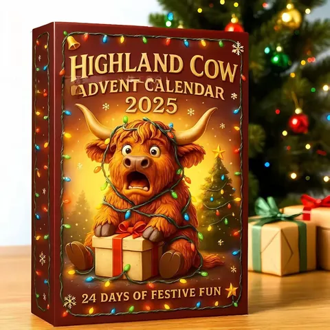 2025 3D Highland Cow Advent Calendar Christmas Countdown Box With Resin Figures Festive Animal Statues Holiday Home Decor