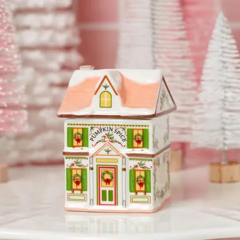 Christmas Village Ceramic Spice House Jars Festive Kitchen Storage Containers Hand Painted Decorative Seasoning Pots Set