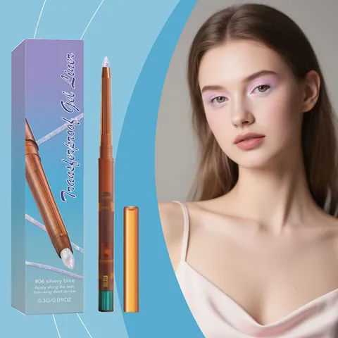 Crayon Eyeliner Gel Bleu Argenté Scintillant Longue Tenue Sans Transfert Maquillage Yeux Application Lisse #06 Eyeliner