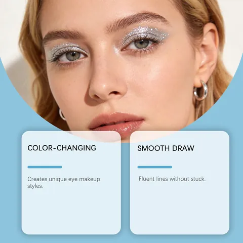 Crayon Eyeliner Gel Argenté Professionnel #05 Lisse Imperméable Longue Tenue Paillettes Métalliques Maquillage des Yeux pour Femmes