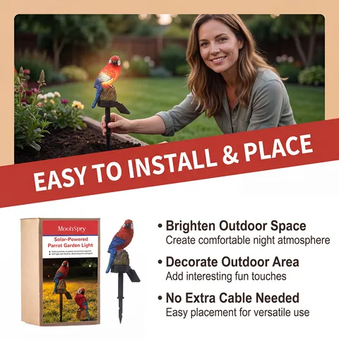 Solar Powered Parrot Garden Light Outdoor Lawn Decoration Light Sensor Atmosphere Lamp Resin PP Waterproof Yard Ornament