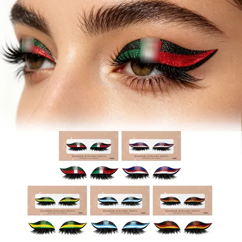 Ensemble de Faux Cils avec Drapeau National de la Coupe du Monde Autocollants de Cils à Ombre Brillante pour Accessoires de Maquillage de Fête de Football pour Femmes
