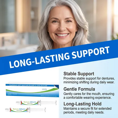 Professional Long Lasting Denture Adhesive With Syringe Applicators Temporary Soft Reliner Secure Fit Oral Health Supplies