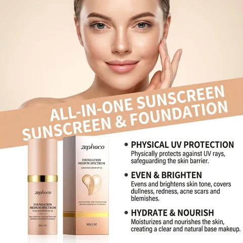 Base Maquillaje Cambio Color Zephoco SPF 50 Hidratante Solar Suero Base Corrector Líquido Base Maquillaje Mujer Diario