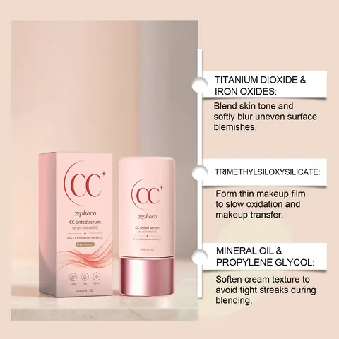 Zephoco 3-In-1 CC Tinted Serum Wheat Shade Moisturizing Concealer Makeup Primer Care Tint Cover Face Makeup