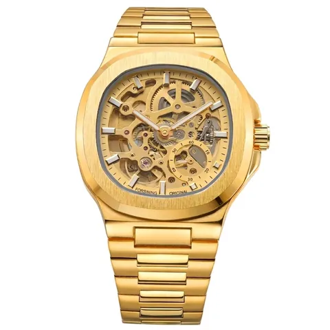 Forsining Men's Automatic Mechanical Watch Skeleton Alloy Dial Luxury Business Wristwatch Luminous Waterproof Alloy Band