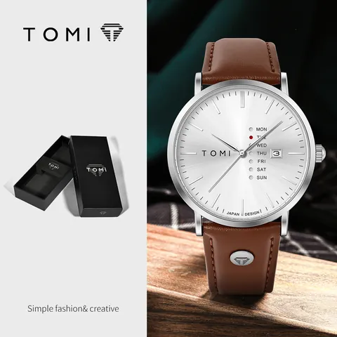 Herren Mode Quarzuhr Kreativ Minimalistisch Business Stil Lederarmband Datum Woche Anzeige Legierung Gehäuse Armbanduhr Geschenkbox