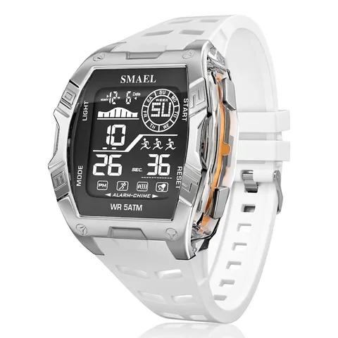SMAEL Digital Sport Watch 50M Waterproof LED Backlight Alarm Chronograph Alloy Case Silicone Band Fashion Wristwatch