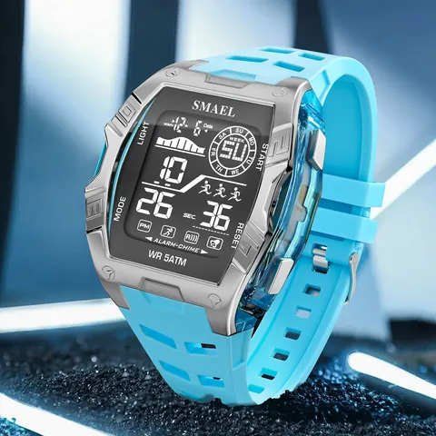 SMAEL Digital Sport Watch 50M Waterproof LED Backlight Alarm Chronograph Alloy Case Silicone Band Fashion Wristwatch
