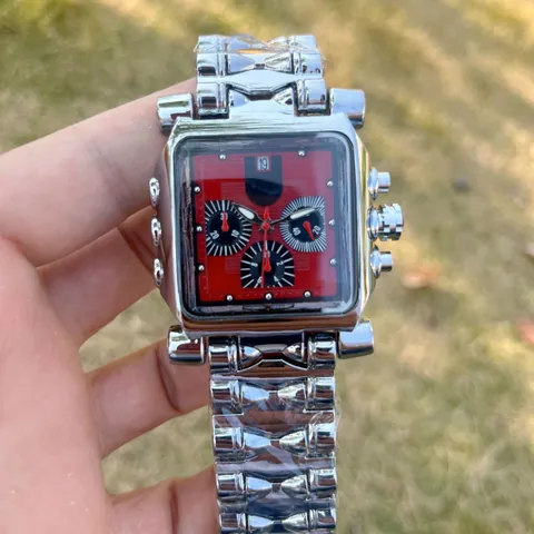 Men's Fashion Quartz Watch With Unique Bullet Shaped Tungsten Steel Bracelet Luxury Rectangular Dial Chronograph Calendar Wristwatch