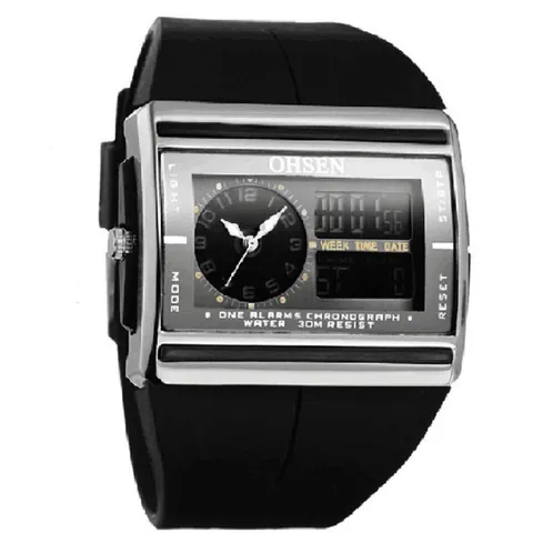 Men Outdoor Sports Multi-functional Digital Watch Alloy Case Silicone Strap Dual Display Waterproof Alarm Stopwatch Casual Wristwatch