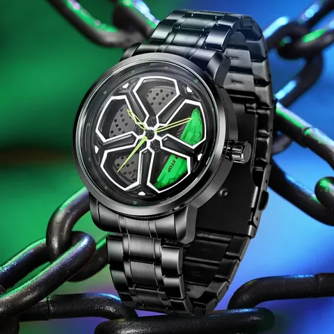 Heren Kwarts Horloge Draaibaar Wijzerplaat Wielnaaf Ontwerp Roestvrijstalen Band Sportief Industrieel Horloge