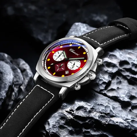 Chenxi Ανδρικό Πολυλειτουργικό Ρολόι Quartz Από Ανοξείδωτο Ατσάλι Δερμάτινο Λουράκι Χρονογράφος Φωσφορίζον Αδιάβροχο Cx-9542