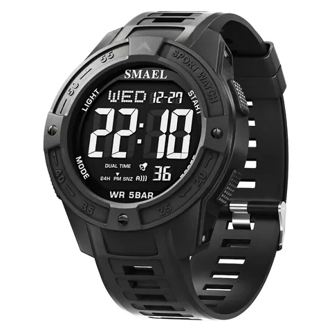 SMAEL Men Sport Digital Watch LED Backlight Waterproof Dual Time Alarm Chronograph Outdoor Plastic Watch