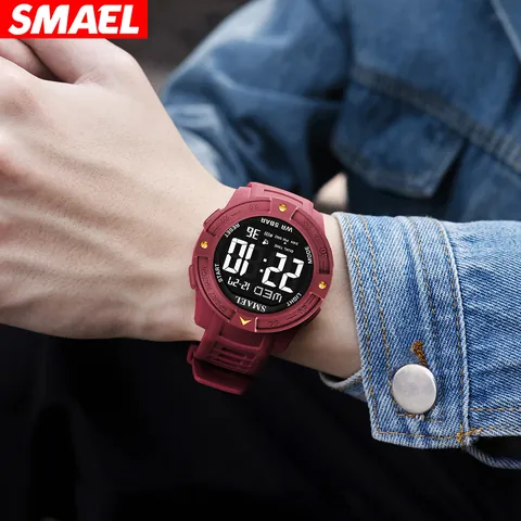 SMAEL Men Sport Digital Watch LED Backlight Waterproof Dual Time Alarm Chronograph Outdoor Plastic Watch
