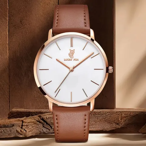 LUCKY FOX Luxus Mode Quarzuhr Für Damen Herren Kunstlederband Fuchs Zifferblatt Casual Business Armbanduhr Minimalist Paar Geschenk