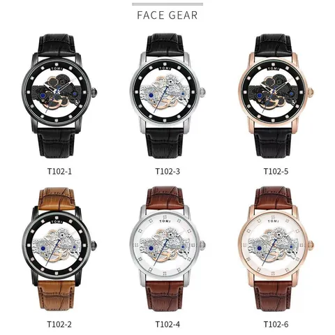 Herren Mode Skelett Quarzuhr Mechanischer Stil Lederarmband Strass Markierungen Hohl Zifferblatt Armbanduhr Geschenkbox Set
