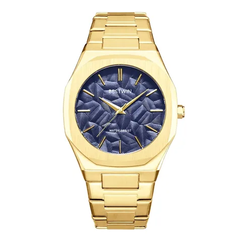 BESTWIN Herren Business Quarzuhr Oktogonale Lünette Relief Zifferblatt Edelstahlarmband Wasserdicht Luxus Armbanduhr Mode Geschenk