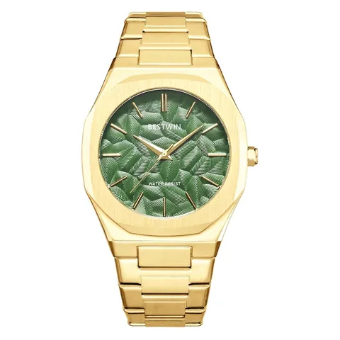 BESTWIN Herren Business Quarzuhr Oktogonale Lünette Relief Zifferblatt Edelstahlarmband Wasserdicht Luxus Armbanduhr Mode Geschenk