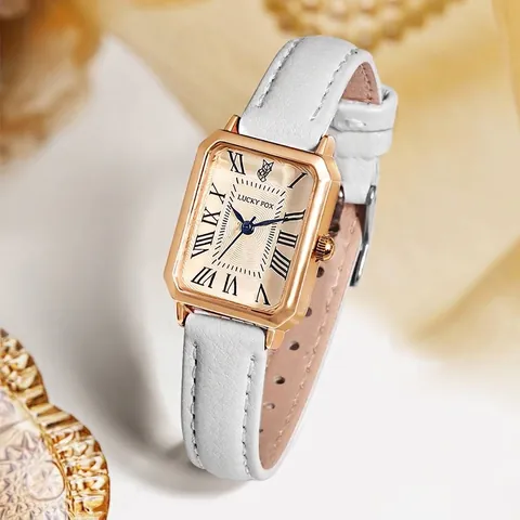 LUCKYFOX Donna Orologio al Quarzo Retro Piccolo Quadrante Rettangolare Numeri Romani Cinturino in Ecopelle Semplice Casual Orologio da Polso