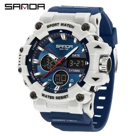 SAMDA Montre de Sport pour Hommes Imperméable Double Affichage Numérique Analogique Chronographe Alarme Bracelet en TPU