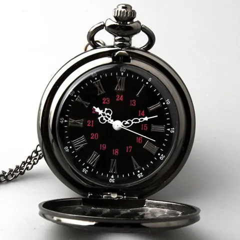 Klassieke Retro Grote Zwarte Romeinse Cijfers Dubbel Display Zakhorloge Vintage Legering Ketting Horloge Voor Dames Heren Quartz Zakhorloge Antiek Reliëf Kast