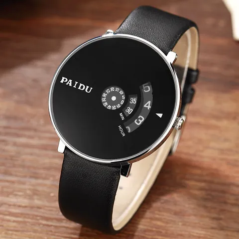 Montre Concept Mode PAIDU Homme Design Unique Cadran Rotatif Boîtier Alliage Bracelet Cuir Mesh Nylon