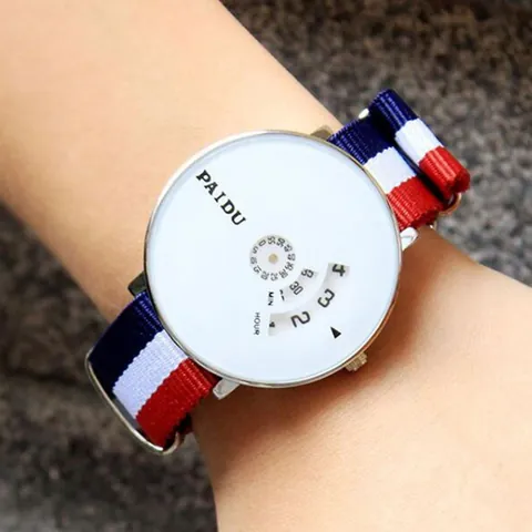 Montre Concept Mode PAIDU Homme Design Unique Cadran Rotatif Boîtier Alliage Bracelet Cuir Mesh Nylon