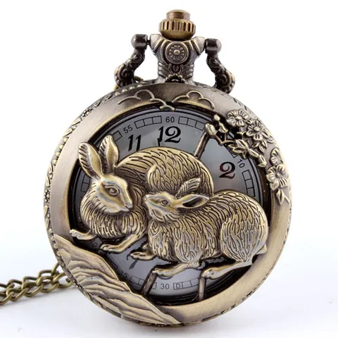 Vintage Chinesisches Sternzeichen Taschenuhren-Halskette Bronze Legierung Quarz Relief Geschnitzte Tier Anhänger Uhr Für Damen Herren