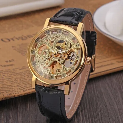 Winner Herren Mode Casual Retro Römische Ziffern Skelett Handaufzug Mechanische Uhr Lederarmband Luxus Business Armbanduhr