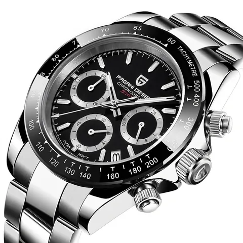 Men's Quartz Chronograph Watch Stainless Steel Sapphire Crystal Waterproof Luminous Date Sport Luxury Wristwatch For Men