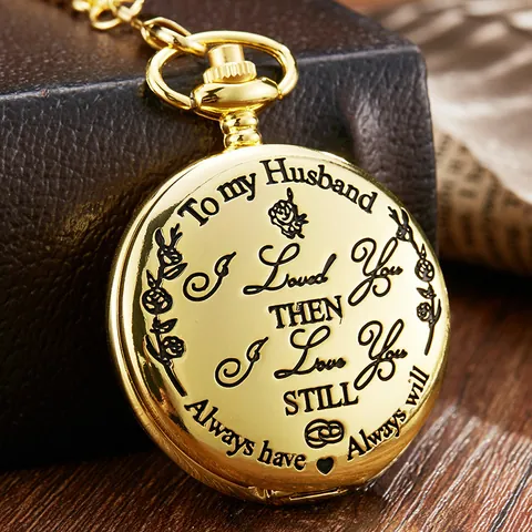 Vintage Gravierte Quarz Taschenuhr Für Ehemann Opa Legierung Gehäuse Mit Kette Retro Steampunk Anhänger Schmuck Geschenk
