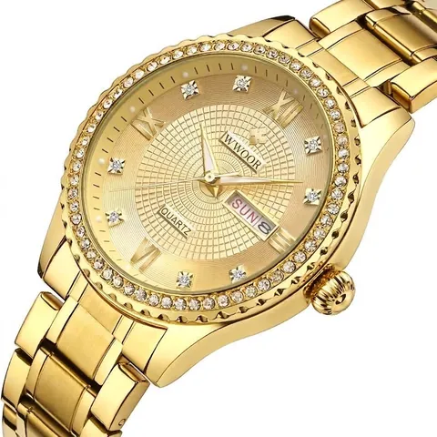 WWOOR 8856 Luxus Paar Quarzuhr Edelstahl Strass Inlay Leuchtend Wasserdicht Doppelkalender Armbanduhr