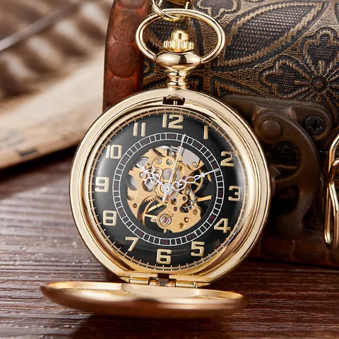 Reloj de Bolsillo Mecánico Retro Esqueleto Tallado Floral Tapa Abatible Collar Colgante Para Hombres Mujeres Estilo Antiguo