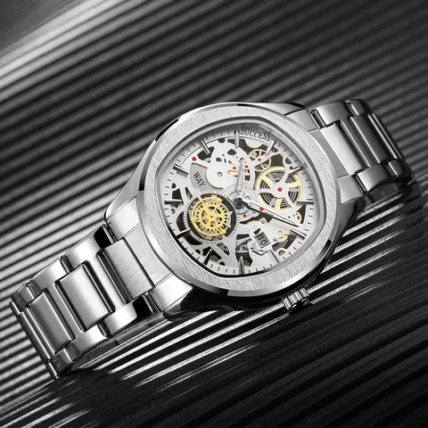 Mode Heren Zakelijk Skelet Quartz Horloge Roestvrijstalen Band Lichtgevende Datum Polshorloge Luxe Mannelijke Sieraden Horloge Cadeau