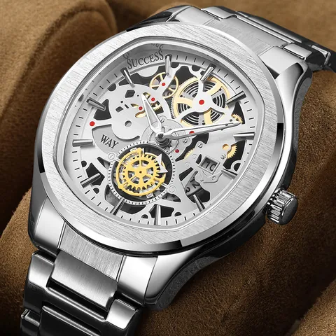 Mode Heren Zakelijk Skelet Quartz Horloge Roestvrijstalen Band Lichtgevende Datum Polshorloge Luxe Mannelijke Sieraden Horloge Cadeau