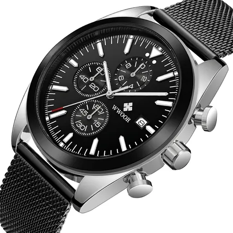 Herren Chronograph Uhr Edelstahl Leuchtend Wasserdicht Geschäftlich Mode Quarz Armbanduhr Mit Mesh Lederarmband Mode Herren Zeitmesser