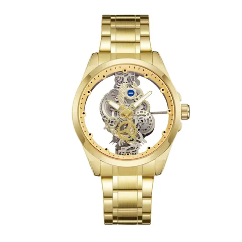 Men Business Skeleton Quartz Watch Waterproof Luminous Dual Sided Hollow Dial Stainless Steel Mesh Belt Wristwatch For Male