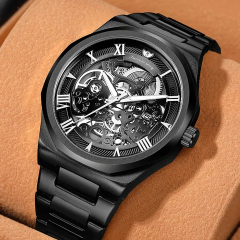 Ανδρικό Επαγγελματικό Ρολόι Quartz με Σκελετό Ρωμαϊκούς Αριθμούς και Λουράκι από Κράμα Οκταγωνική Στεφάνη
